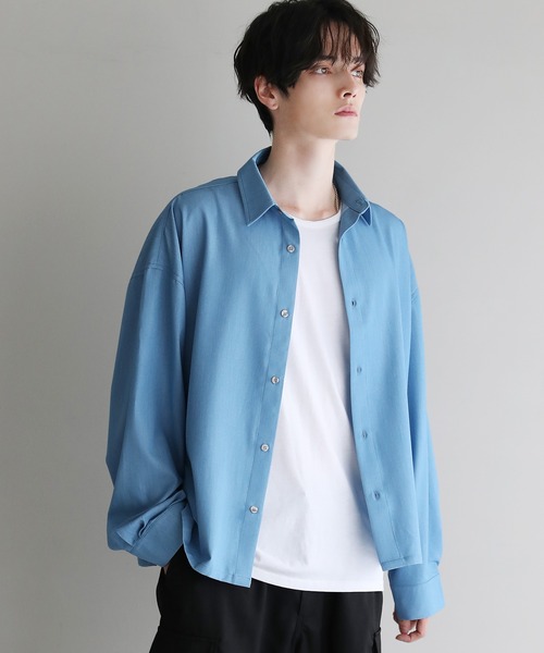 ASTRONOMY(アストロノミー)の「レーヨンデニムショート丈ドレープ長袖シャツ(シャツ/ブラウス・メンズ・ブルー/ブラック/グレー・S/M/L)」の3枚目の写真