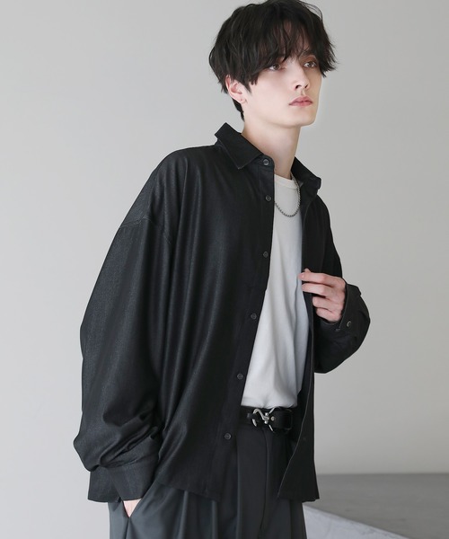 ASTRONOMY(アストロノミー)の「レーヨンデニムショート丈ドレープ長袖シャツ(シャツ/ブラウス・メンズ・ブルー/ブラック/グレー・S/M/L)」の4枚目の写真