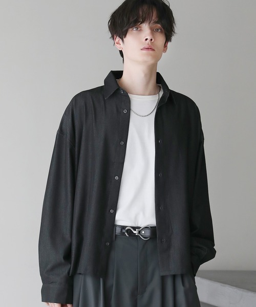 ASTRONOMY(アストロノミー)の「レーヨンデニムショート丈ドレープ長袖シャツ(シャツ/ブラウス・メンズ・ブルー/ブラック/グレー・S/M/L)」の6枚目の写真