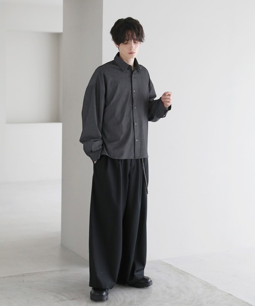 レーヨンデニムショート丈ドレープ長袖シャツ（シャツ/ブラウス