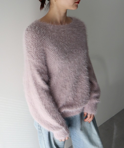 earth music&ecology（アースミュージックアンドエコロジー）の「モヘヤライクレースニット（ニット/セーター・レディース・ラベンダー/ベージュ/チャコールグレー/アイボリー・FREE）」の4枚目の写真