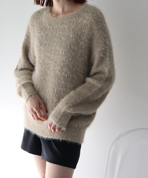 earth music&ecology（アースミュージックアンドエコロジー）の「モヘヤライクレースニット（ニット/セーター・レディース・ラベンダー/ベージュ/チャコールグレー/アイボリー・FREE）」の3枚目の写真