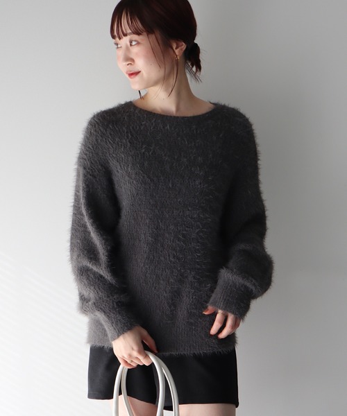 earth music&ecology（アースミュージックアンドエコロジー）の「モヘヤライクレースニット（ニット/セーター・レディース・ラベンダー/ベージュ/チャコールグレー/アイボリー・FREE）」の2枚目の写真