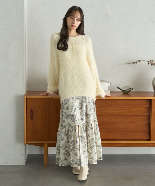 earth music&ecology（アースミュージックアンドエコロジー）の「モヘヤライクレースニット（ニット/セーター・レディース・ラベンダー/ベージュ/チャコールグレー/アイボリー・FREE）」の9枚目の写真