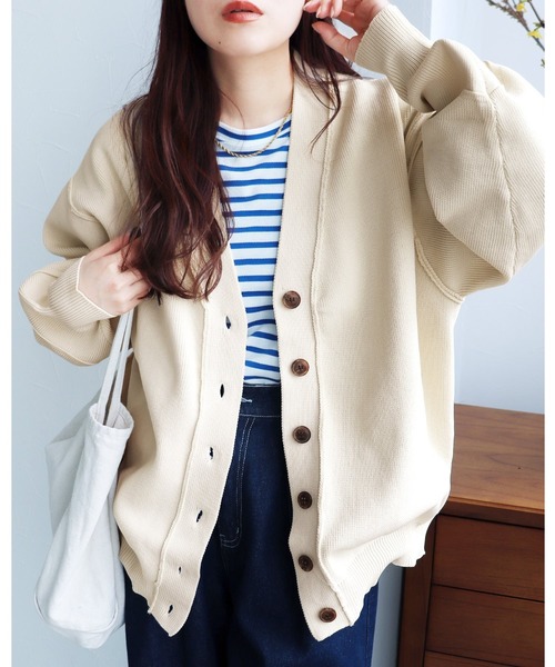 reca（レカ）の「ダンボールニットカーディガン（カーディガン/ボレロ・レディース・アイボリー/ブラック/イエロー/グリーン・M）」の2枚目の写真