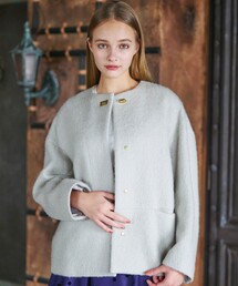 DRESSTERIOR | 【大人百花冬号掲載　モデル美香さん着用】モヘヤ混シャギーミニマルショートコート(ノーカラーコート)