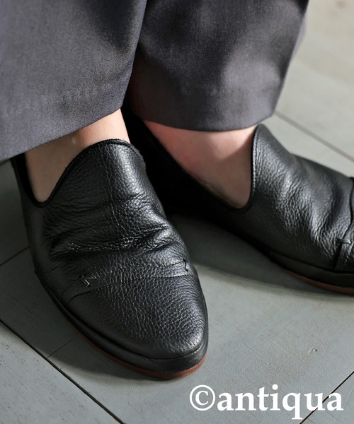 antiqua（アンティカ）の「リアルレザースリッポン（スリッポン・レディース・ホワイト/ブラック・M/LL/L）」の2枚目の写真