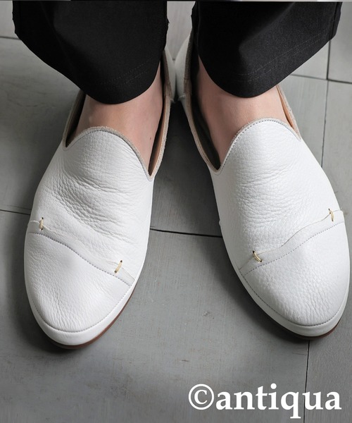 antiqua（アンティカ）の「リアルレザースリッポン（スリッポン・レディース・ホワイト/ブラック・M/LL/L）」の5枚目の写真