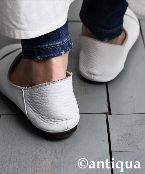 antiqua（アンティカ）の「リアルレザースリッポン（スリッポン・レディース・ホワイト/ブラック・M/LL/L）」の6枚目の写真