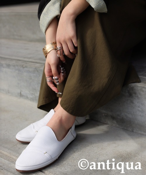 antiqua（アンティカ）の「リアルレザースリッポン（スリッポン・レディース・ホワイト/ブラック・M/LL/L）」の13枚目の写真