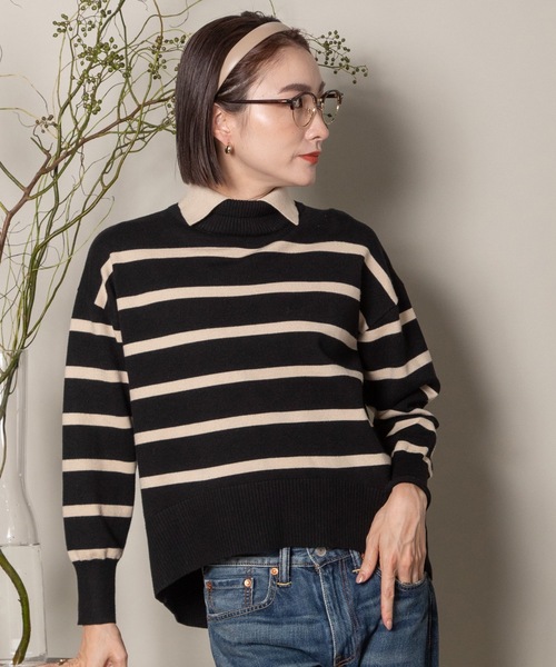 MHBG TOKYO(エムエイチビージートーキョー)の「襟付きハイゲージタートルニット(ニット/セーター・レディース・ブラック/ベージュ/ブラック系その他/ベージュ系その他・FREE)」の3枚目の写真