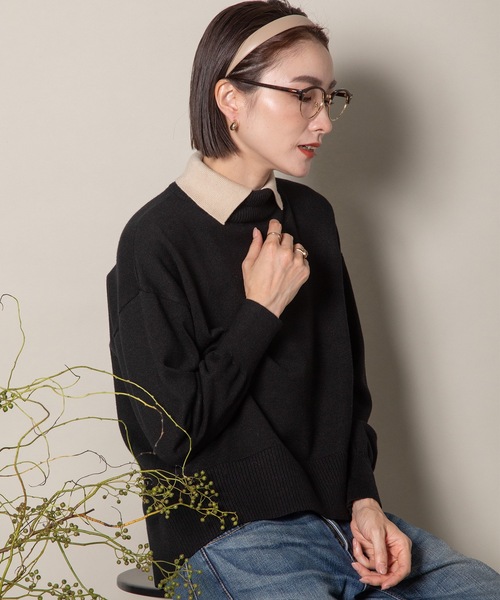 MHBG TOKYO(エムエイチビージートーキョー)の「襟付きハイゲージタートルニット(ニット/セーター・レディース・ブラック/ベージュ/ブラック系その他/ベージュ系その他・FREE)」の2枚目の写真