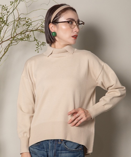 【値下げ】 JEANSフラッグタートルネックセーター_beige 襟付きハイゲージタートルニット（ニット/セーター）｜MHBG TOKYO