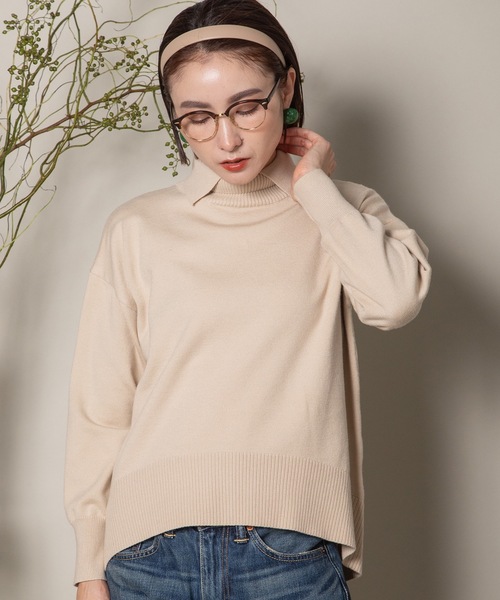 MHBG TOKYO(エムエイチビージートーキョー)の「襟付きハイゲージタートルニット(ニット/セーター・レディース・ブラック/ベージュ/ブラック系その他/ベージュ系その他・FREE)」の22枚目の写真