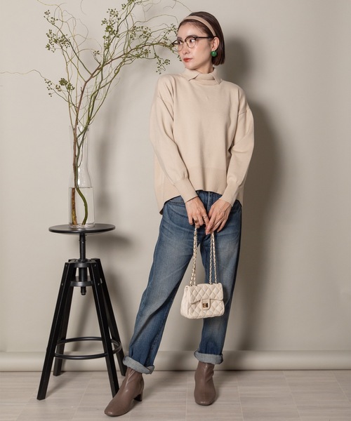 MHBG TOKYO(エムエイチビージートーキョー)の「襟付きハイゲージタートルニット(ニット/セーター・レディース・ブラック/ベージュ/ブラック系その他/ベージュ系その他・FREE)」の10枚目の写真