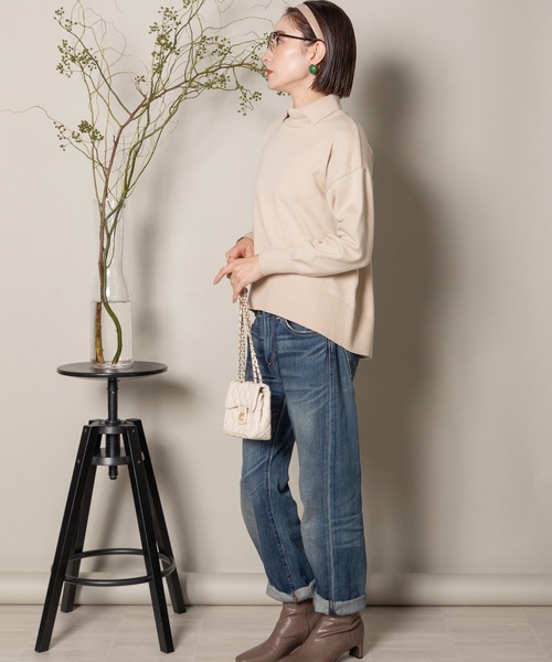 MHBG TOKYO(エムエイチビージートーキョー)の「襟付きハイゲージタートルニット(ニット/セーター・レディース・ブラック/ベージュ/ブラック系その他/ベージュ系その他・FREE)」の11枚目の写真