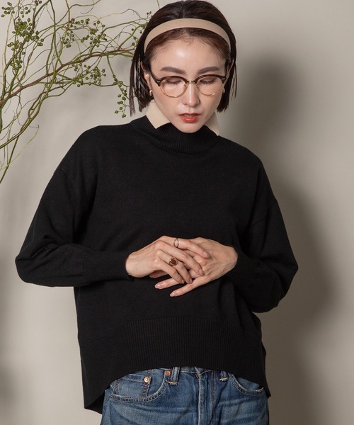 MHBG TOKYO(エムエイチビージートーキョー)の「襟付きハイゲージタートルニット(ニット/セーター・レディース・ブラック/ベージュ/ブラック系その他/ベージュ系その他・FREE)」の13枚目の写真