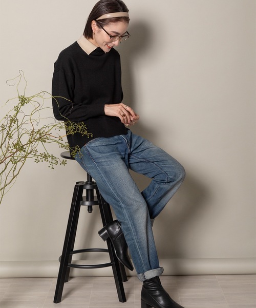 MHBG TOKYO(エムエイチビージートーキョー)の「襟付きハイゲージタートルニット(ニット/セーター・レディース・ブラック/ベージュ/ブラック系その他/ベージュ系その他・FREE)」の7枚目の写真