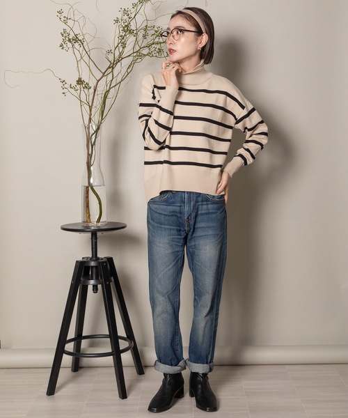 MHBG TOKYO(エムエイチビージートーキョー)の「襟付きハイゲージタートルニット(ニット/セーター・レディース・ブラック/ベージュ/ブラック系その他/ベージュ系その他・FREE)」の19枚目の写真