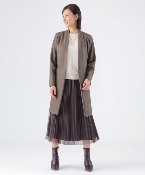 【ウォッシャブル】ストレッチスエードロングカーディガン