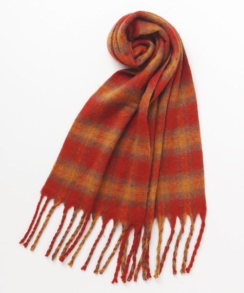 欧州航路（オウシュウコウロ）の「【欧州航路】カラフルチェックマフラー（マフラー・レディース・ライトブルー/オリーブ/ホワイト/オレンジ・FREE）」の4枚目の写真