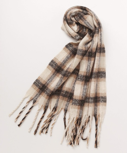 欧州航路（オウシュウコウロ）の「【欧州航路】カラフルチェックマフラー（マフラー・レディース・ライトブルー/オリーブ/ホワイト/オレンジ・FREE）」の6枚目の写真