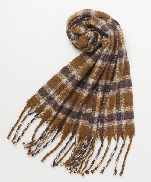 欧州航路（オウシュウコウロ）の「【欧州航路】カラフルチェックマフラー（マフラー・レディース・ライトブルー/オリーブ/ホワイト/オレンジ・FREE）」の11枚目の写真