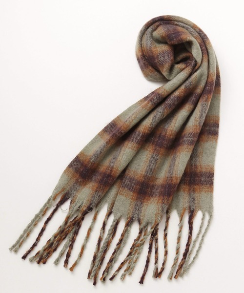 欧州航路（オウシュウコウロ）の「【欧州航路】カラフルチェックマフラー（マフラー・レディース・ライトブルー/オリーブ/ホワイト/オレンジ・FREE）」の12枚目の写真