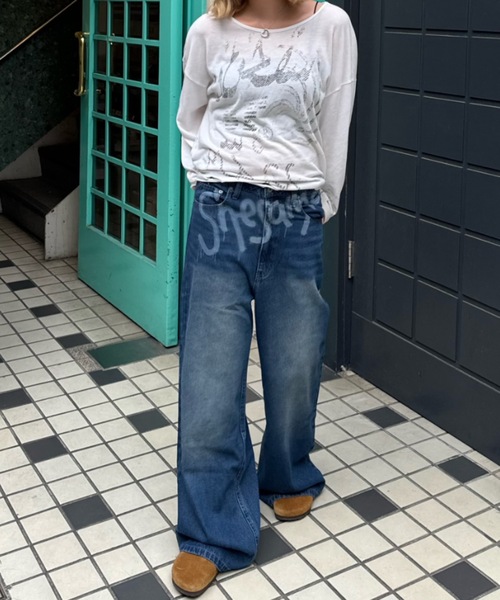 shadow print denim（デニムパンツ）｜shesame（シーセム） 5,515円