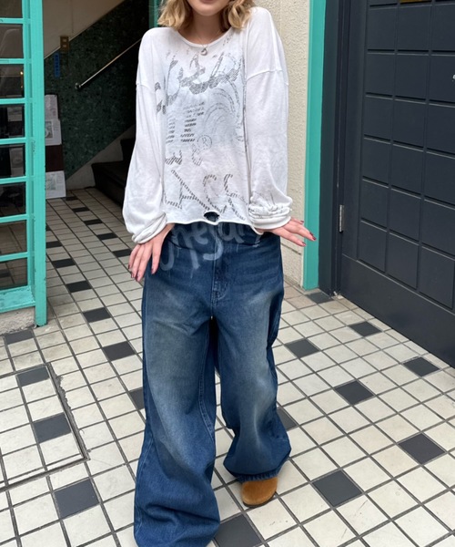shesame(シーセム)の「shadow print denim(デニムパンツ・レディース・インディゴブルー/ブルー・MEDIUM/LARGE)」の3枚目の写真