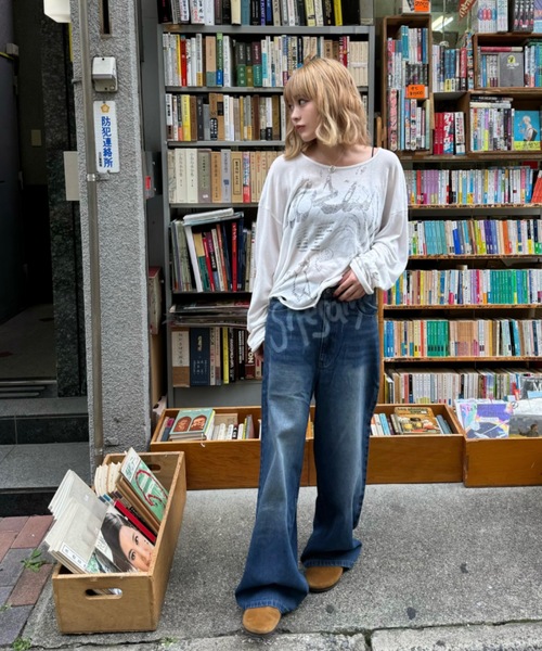 shesame(シーセム)の「shadow print denim(デニムパンツ・レディース・インディゴブルー/ブルー・MEDIUM/LARGE)」の6枚目の写真