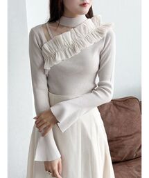 MERCURYDUO | アシメ異素材ラッフルニット(ニット/セーター)