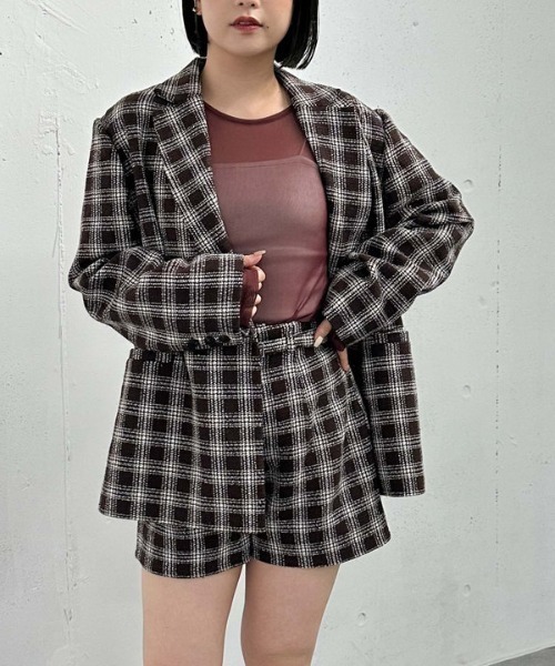 archives（アルシーヴ）の「【ＳＥＴＵＰ対応】ラメチェックテーラードジャケット（テーラードジャケット・レディース・ベージュ/ブラウン・MEDIUM）」の2枚目の写真