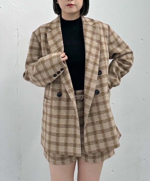 archives（アルシーヴ）の「【ＳＥＴＵＰ対応】ラメチェックテーラードジャケット（テーラードジャケット・レディース・ベージュ/ブラウン・MEDIUM）」の3枚目の写真