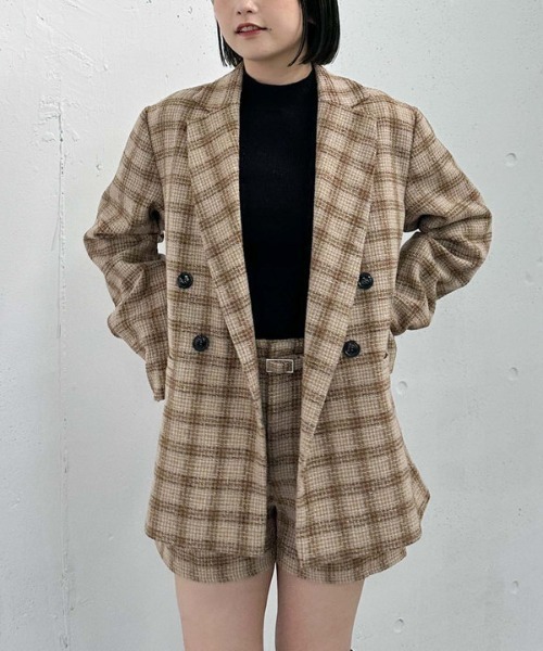 archives（アルシーヴ）の「【ＳＥＴＵＰ対応】ラメチェックテーラードジャケット（テーラードジャケット・レディース・ベージュ/ブラウン・MEDIUM）」の4枚目の写真