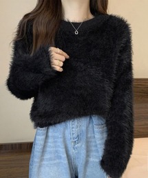 ショート丈 シャギーニットトップス韓国風