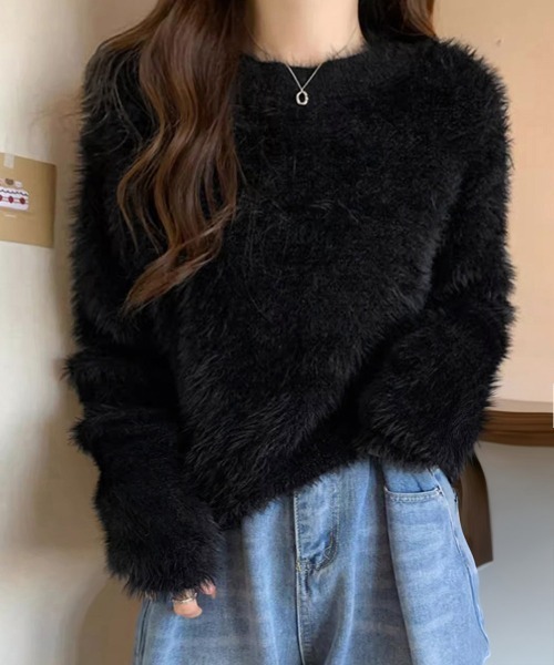 Miniministore(ミニミニストア)の「ショート丈 シャギーニットトップス韓国風(ニット/セーター・レディース・ベージュ/ライトパープル/ミント/ピンク/ホワイト/ブルー/ブラック・FREE)」の12枚目の写真
