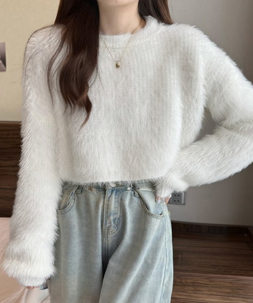 Miniministore(ミニミニストア)の「ショート丈 シャギーニットトップス韓国風(ニット/セーター・レディース・ベージュ/ライトパープル/ミント/ピンク/ホワイト/ブルー/ブラック・FREE)」の16枚目の写真