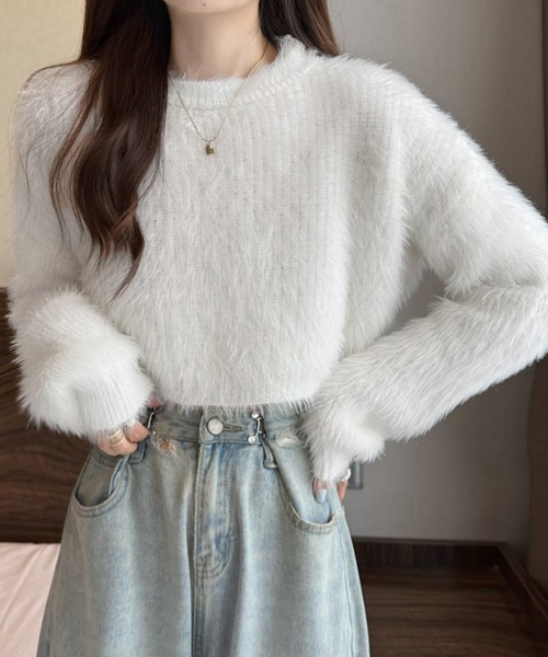 Miniministore(ミニミニストア)の「ショート丈 シャギーニットトップス韓国風(ニット/セーター・レディース・ベージュ/ライトパープル/ミント/ピンク/ホワイト/ブルー/ブラック・FREE)」の17枚目の写真