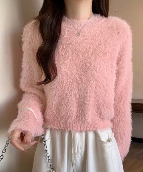 Miniministore(ミニミニストア)の「ショート丈 シャギーニットトップス韓国風(ニット/セーター・レディース・ベージュ/ライトパープル/ミント/ピンク/ホワイト/ブルー/ブラック・FREE)」の20枚目の写真
