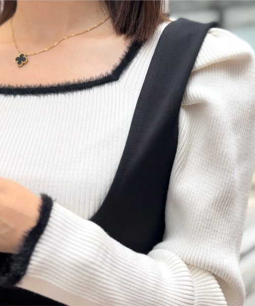 KOBE LETTUCE（コウベレタス）の「[ coaraさんコラボ ] 選べる2タイプリブニットトップス（ニット/セーター・レディース・グレー系/オフホワイト/グレー/ホワイト系/ブラック/ホワイト×ブラック/ブラック系/ホワイト系その他・M1/M）」の10枚目の写真