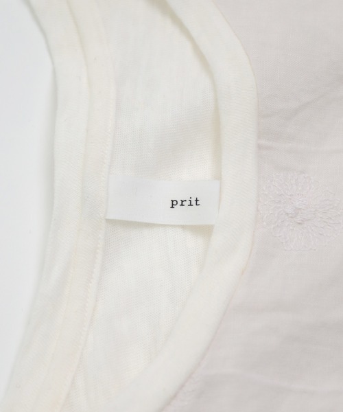 ベスト ジレ 「prit」 綿麻ムラ糸天竺×リネンガーベラ刺繍 切替プルオーバーベスト レディース prit] 綿麻ムラ糸天竺×リネンガーベラ刺繍 切替プルオーバー