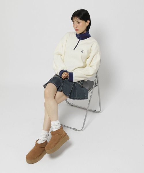 ALAND（エーランド）の「【UNISEX】ALAND／フリースハーフジップ（スウェット・レディース・ブラック/ネイビー/オフホワイト・LARGE/SMALL）」の4枚目の写真
