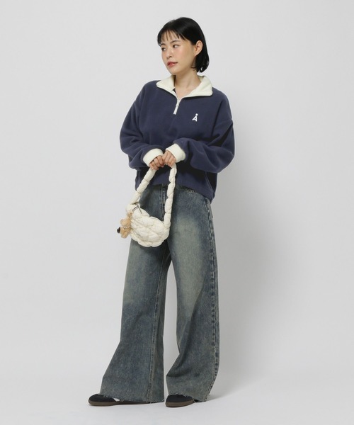 ALAND（エーランド）の「【UNISEX】ALAND／フリースハーフジップ（スウェット・レディース・ブラック/ネイビー/オフホワイト・LARGE/SMALL）」の8枚目の写真