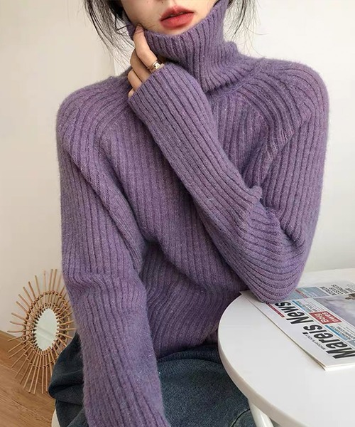 VitaFelice（ヴィータフェリーチェ）の「ラメタートルニット（ニット/セーター・レディース・パープル/ネイビー/イエロー/オフホワイト/サックスブルー・FREE）」の2枚目の写真