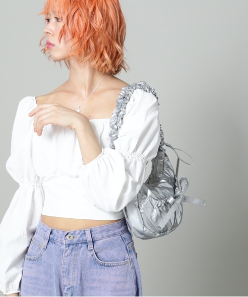 SIS(エスアイエス)の「【WEB限定】SIS/エスアイエス/リボンギャザーミニバッグ(トートバッグ・レディース・ブラック/シルバー・F)」の6枚目の写真