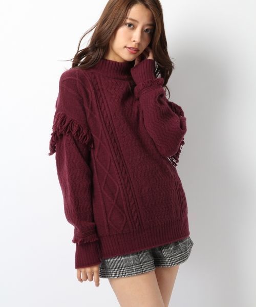 Heather（ヘザー）の「フリンジケーブルニット　705471（ニット/セーター・レディース・グリーン/ネイビー/グレー/ホワイト/ボルドー・FREE）」の5枚目の写真