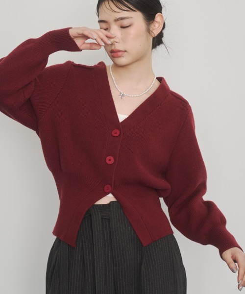 Happy John（ハッピージョン）の「v neck cardigan/Vネックカーディガン（カーディガン/ボレロ・レディース・グレー/アイボリー/レッド・FREE）」の3枚目の写真