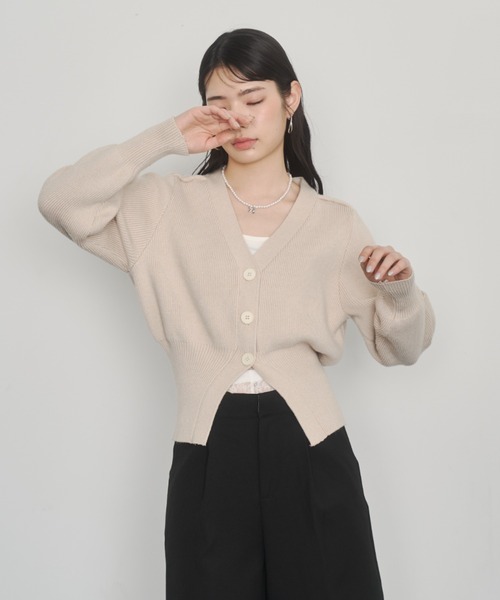 Rene ルネ ベージュ 半袖 Vネック トップス ボレロ カーディガン v neck cardigan/Vネックカーディガン（カーディガン/ボレロ