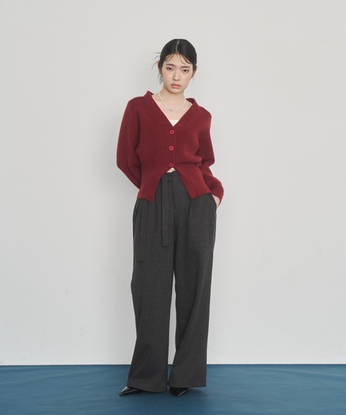 Happy John（ハッピージョン）の「v neck cardigan/Vネックカーディガン（カーディガン/ボレロ・レディース・グレー/アイボリー/レッド・FREE）」の7枚目の写真